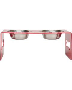 Chelsea Pets Press Plate Bone Double Pet Feeder Medium 18.1"X7.9"X7.1"-Red