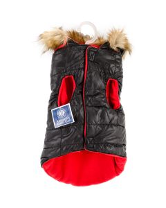 Bh Pet Gear Puff Coat W/Hood Extra Small 11"-13"-Pirate Black/Red