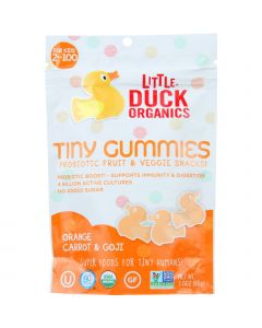 Little Duck Organics Probiotic Fruit and Veggie Snacks - Organic - Tiny Gummies - Orange Carrot and Goji - Ages 2 Years Plus - 3 oz - case of 6