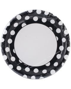 Unique Industries Dinner Plates 9" 8/Pkg-Midnight Black Decorative Dots