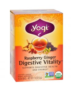Yogi Tea - Organic - Raspberry Ginger Digestive Vitality - 16 Bags - 1 Case
