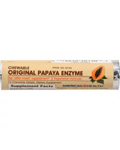 American Health Original Papaya Enzyme Chewable - 12 Chewable Tablets Each / Pack of 16 - Case of 16