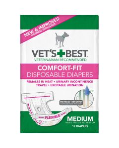 Vet's Best Comfort-Fit Disposable Female Dog Diaper 12 pack Medium White 5.18" x 4.75" x 8.5"