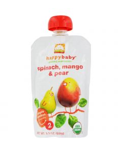 Happy Baby Organic Baby Food Stage 2 Spinach Mango and Pear - 3.5 oz - Case of 16