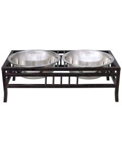 Loving Pets Products Black Label 2 Quart Mission Double Diner-Black