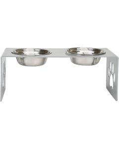 Chelsea Pets Press Plate Paw Double Pet Feeder Medium 18.1"X7.9"X7.1"-Cool Grey