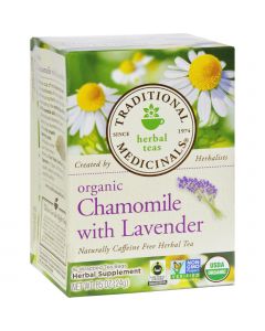 Traditional Medicinals Organic Chamomile with Lavender Herbal Tea - Caffeine Free - Case of 6 - 16 Bags