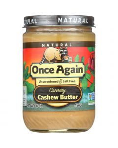 Once Again Cashew Butter - Natural - Creamy - Salt Free - 16 oz - case of 12
