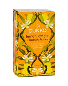 Pukka Herbal Teas Tea - Organic - Lemon Ginger and Manuka Honey - 20 Bags - Case of 6