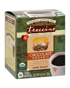 Teeccino Herbal Coffee Chocolate Dark Roast - 10 Tea Bags - Case of 6