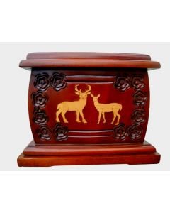 Urnporium Adult - wooden urns - funeral Cremation Urn Mahogany wood urn cherry wood onlay Deer Urn for Human Ashes