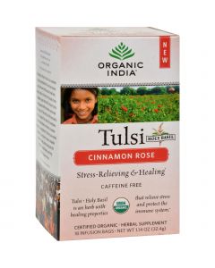Organic India Tulsi Tea Cinnamon Rose - 18 Tea Bags - Case of 6