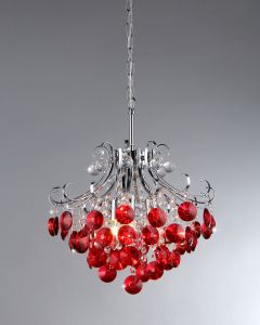 Warehouse of Tiffany Athena Red Crystal and Chrome 3-light Chandelier