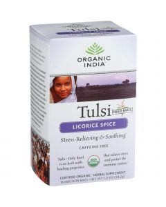 Organic India Organic Tulsi Tea - Licorice Spice - Caffeine Free - Infusion Bags - 18 Tea Bags - Case of 7