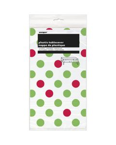 Unique Industries Plastic Tablecover 54"X108"-Red & Green Decorative Dots