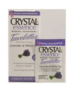 Crystal Essence Mineral Deodorant Towelettes Lavender and White Tea - 24 Towelettes