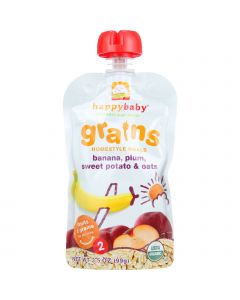 Happy Baby Baby Food - Organic - Homestyle Meals - Stage 2 - Bananas Plums Sweet Potato and Oats - 3.5 oz - case of 16