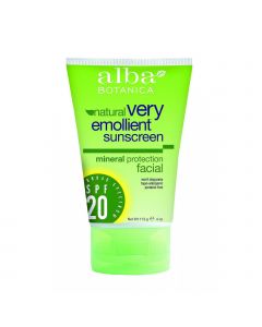 Alba Botanica Natural Sunblock - Very Emollient - Mineral SPF 20 - Facial - 4 oz