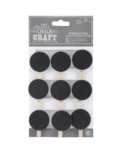 docrafts Chalk Craft Chalkboard Pegs 9/Pkg-Natural Clothespins W/Circles