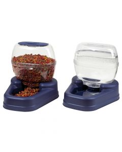 Bergan Petite Gourmet Combo Pack Pet Feeder and Waterer Blue 13" x 11.5" x 11.25" each