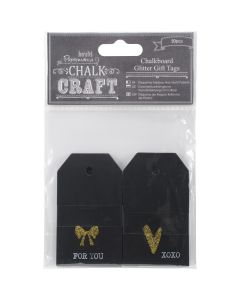 docrafts Chalk Craft Chalkboard Glittered Gift Tags 20/Pkg-Gold Hearts & Bows 3"X1.75"