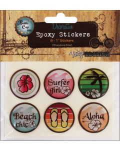 BCI Crafts Bottle Cap Inc Vintage Epoxy Stickers 1" 6/Pkg-Surfer Girl