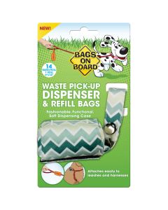 Bags on Board Fashion Dispenser and Poop Bag Refills Chevron Print 14 bags Green