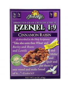 Food For Life Baking Co. Cereal - Organic - Ezekiel 4-9 - Sprouted Whole Grain - Cinnamon Raisin - 16 oz - case of 6