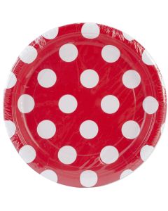 Unique Industries Round Plates 6.75" 8/Pkg-Ruby Red Decorative Dots
