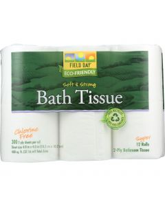 Field Day Bath Tissue - 100 Percent Recycled - 2-Ply - 300 sheets each - 12 double rolls - case of 4