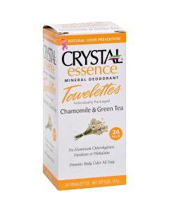 Crystal Essence Mineral Deodorant Towelettes Chamomile and Green Tea - 24 Towelettes
