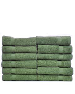 Bare Cotton Luxury Hotel & Spa Towel 100% Genuine Turkish Cotton Washcloths - Moss - Dobby Border  - Set of 12