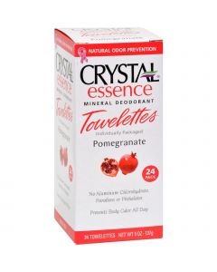 Crystal Essence Mineral Deodorant Towelettes Pomegranate - 24 Towelettes