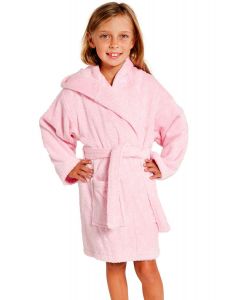 Bare Cotton 100% Turkish Cotton Kids Hooded Terry Robe - Pink - Kids (Age 7-10) - Large - Kids Hooded Terry Robe - Pink - Large