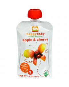 Happy Baby Organic Baby Food Stage 2 Apple and Cherry - 3.5 oz - Case of 16