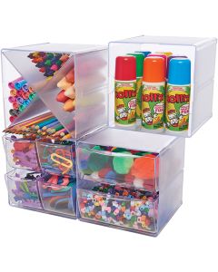 DEFLECTO Stackable 2 Drawer Cube Storage Organizer-6"X6"X7.2" Clear