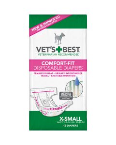 Vet's Best Comfort-Fit Disposable Female Dog Diaper 12 pack Extra Small White 7.5" x 3.44" x 4"