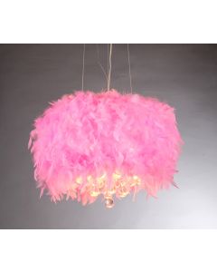 Warehouse of Tiffany Rosie Pink Feathers and Crystals 3-light Pendant
