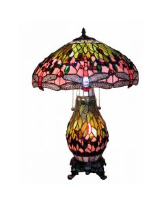 Warehouse of Tiffany Tiffany-style Lighted Base Pink Dragonfly Lamp