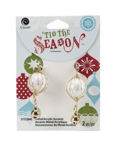 Cousin Tis The Season Accents-Gold & White Drops W/Bells 2/Pkg