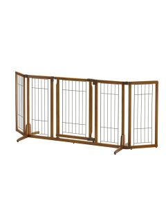 Richell Wide Premium Plus Freestanding Pet Gate with Door Brown 55.1" - 84.3" x 20.5" - 26" x 32"