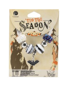 Cousin Tis The Season Large Hole Beads-Black & White Bat 7/Pkg