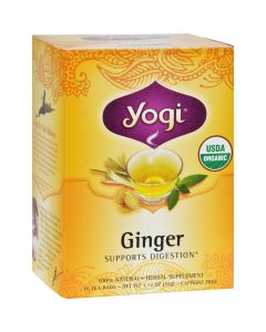 Yogi Organic Herbal Tea Caffeine Free Ginger - 16 Tea Bags - Case of 6