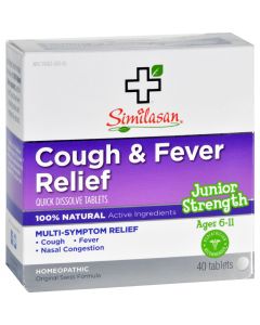 Similasan Cough and Fever Relief - Junior Strength - Ages 6 to 11 - 40 Tabs