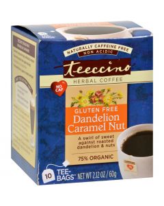 Teeccino Organic Herbal Coffee - Dandelion Caramel Nut - 10 Bags - Case of 6
