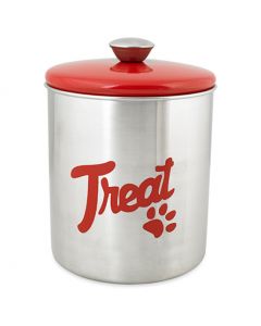 Buddy's Line Stainless Steel Pet Treat Jar 16oz-Red Top