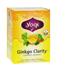 Yogi Ginkgo Clarity Herbal Tea Caffeine Free - 16 Tea Bags - Case of 6