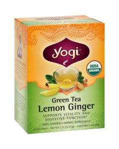Yogi Organic Green Tea Lemon Ginger - 16 Tea Bags - Case of 6