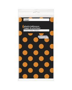 Unique Industries Plastic Tablecover 54"X108"-Orange & Black Decorative Dots