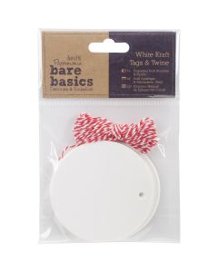 docrafts Papermania Bare Basics White Tags W/Twine 20/Pkg-Circle 2.875"